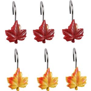 Maple Leaf Shower Curtain Hooks, 12Pcs Thanksgiving Decorative Autumn Fall Leaves Shower Curtain Rings Rustproof for Bathroom Bedroom Room Decor