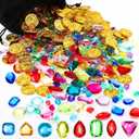 Gejoy 430 Pieces Halloween Pirate Party Favors Pirate Treasure Jewels and Gold Fake Coins Play Set with Drawstring Bag for Halloween Adventure Themed Party Decorations