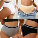 Eiggam Women's Cotton Bikini Panties,High-Cut Full Coverage Stretch Cool Underwear for Women (Beige, XL)