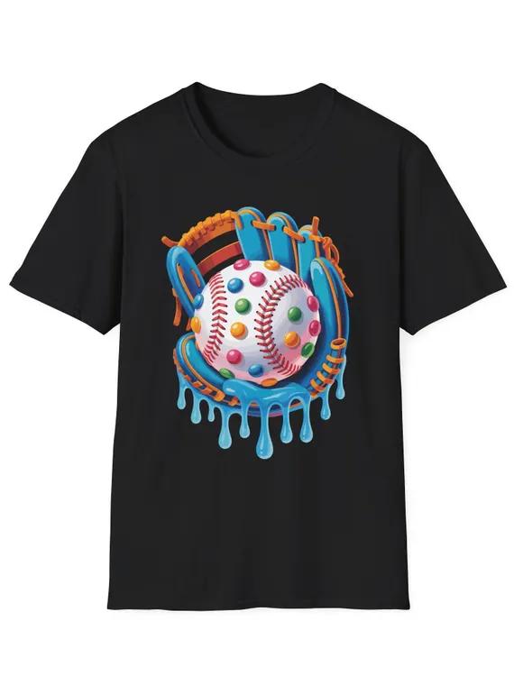 Baseball Drip Design Ice Cream Sprinkles Baseball Player T-Shirt, Size: Small