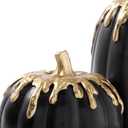 WDS WONDROUS Black and Gold Pumpkins Decoration Halloween and Fall Modern Decor, 2 PCS Artificial Resin Pumpkins Table Centerpiece for Autumn Thanksgiving Halloween Party Indoor Home Decor