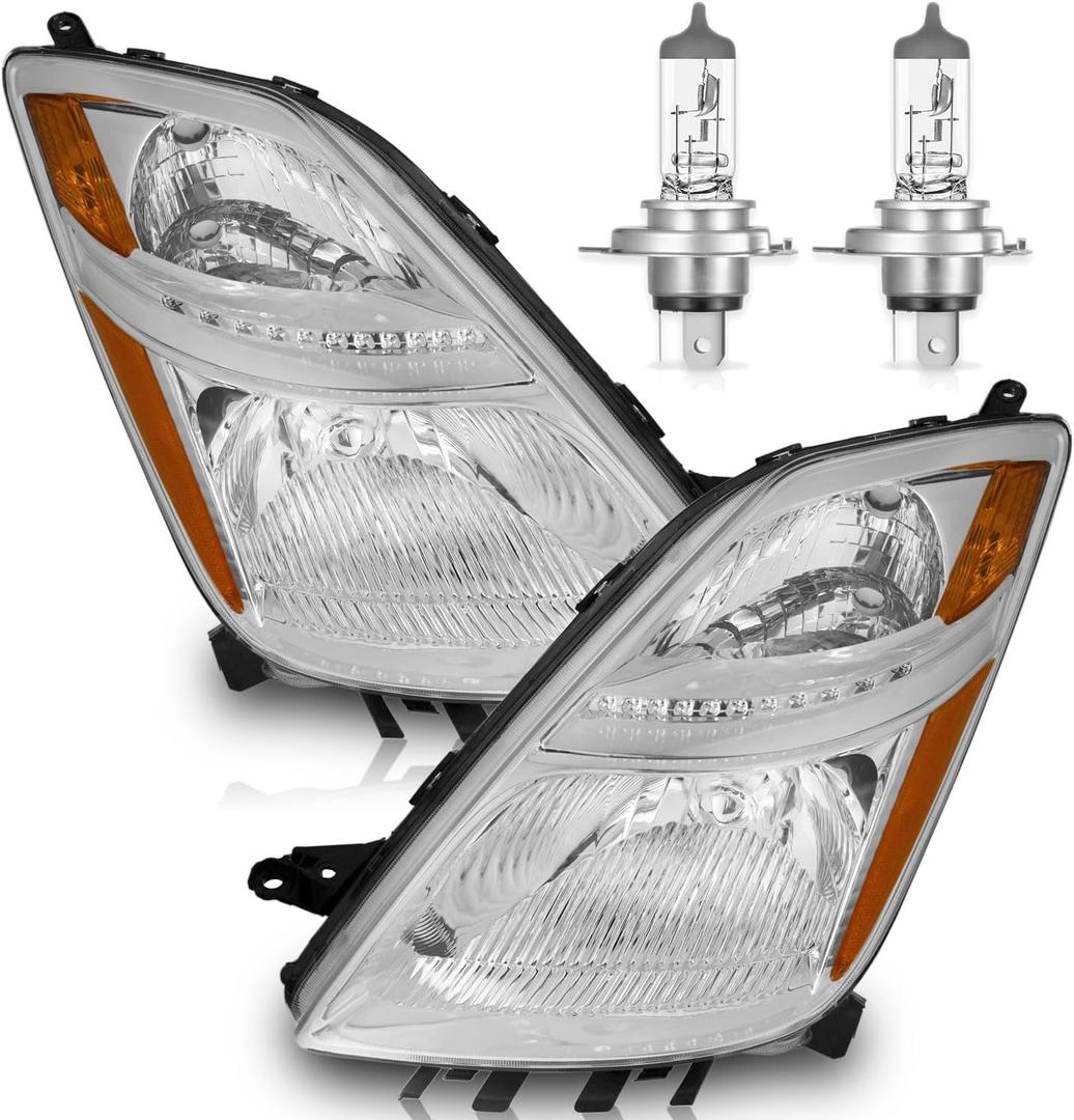 Vizotae Headlights Assembly for 2006-2009 Toyota Prius OEM Halogen Headlamp Replacement, High/Low Beam W/Bulbs, Driver & Passenger Side