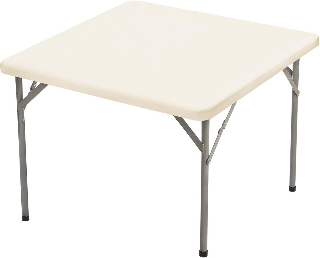BDDC 34" x 34" Square Fitted Table Cover - Stretchy Spandex Ivory Table Cloth, Washable & Wrinkle-Resistant Tablecloth for Tables, Indoor/Outdoor Picnics, Patios & Events
