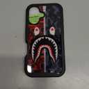 Street Fashion Cool Camo Red Gray Zipper Shark Design Compatible with iPhone 16 Case for Boys Man Luxury Shockproof Rugged Cover Dual Layer Soft TPU + Hard PC Bumper Full-Body Protective Case