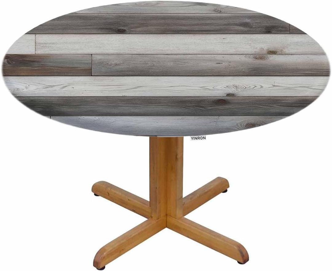 Weathered Wood Round Table Cloth Rustic Long Boards Lined Up Wooden Planks Elastic Edged Table Cover Fade and Stain Resistant Table Cloths Easy to Clean Fits Tables 40-44" Diameter
