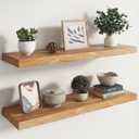 RICHFOCUS Elm Floating Shelves for Wall - 36" W x 9.3" D Rustic Solid Wood Shelves with Invisible Bracket, Wall-Mounted for Living Room, Bedroom, Kitchen Storage & Display, Set of 2, Natural, Flat Edge 36 inch, Set of 2