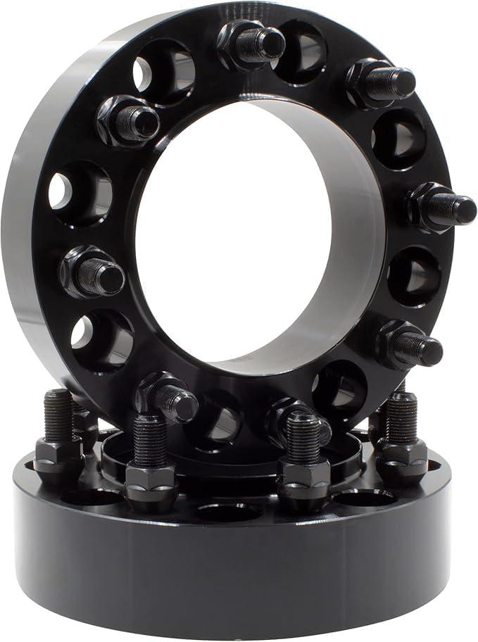 Wheel Accessories Parts 2 Pc Steel Hub Centric Wheel Spacers 8 on 170mm 2 Inch Thick M14x1.5 14x1.5 Thread Stud Fits Ford F250 F350 Super Duty Single Rear Wheel  Dually Front (Black Anodized)