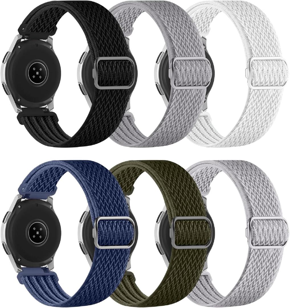 6 Pack Watch Bands Compatible with Samsung Galaxy Watch 3 45mm/Galaxy Watch 46mm Bands/Gear S3 Frontier,22mm Stretchy Nylon Watch Straps Adjustable Wristband for Men Women (Black+White+Grey+Light Grey+Blue+Army Green)