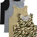 Hanes Boys' Tank Undershirts, Moisture Wicking Cotton Stretch, Assorted 4-Pack (Large, Black/Gray/Camo Assorted)