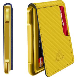 Mens Wallet Tactical Bifold Wallets for Men Metal RFID Blocking Aluminum Money Cards Holder Gifts for Men (Carbon Fiber Yellow)