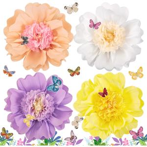 SUNBEAUTY Pastel Paper Flower Butterfly Decorations 20'' Giant Crepe Flowers Large Tissue Paper Flowers Decorations 3D Paper Butterfly for Wall Birthday Spring Wedding Backdrop Bridal Shower Classroom