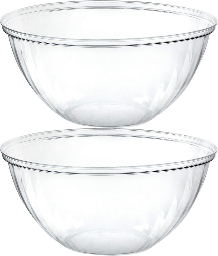 PLASTICPRO Disposable 150 Ounce Round Crystal Clear Plastic Serving Bowls for Snack or Chip ,Candy Dish, Party Salad Container Pack of 2