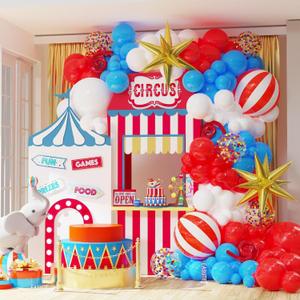 Carnival Decorations Circus Theme Party Decorations, 139PCS Carnival Balloons Arch Garland with 4D Red White Stripe Explosive Star Confetti Balloons for Birthday Carnival Theme Party Decorations