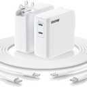 Essri MacBook Pro Charger,100W USB C Charger 2Pack with Foldable Plug,Dual 65W Ports Fast Charging for MacBook Pro Air,iPad Pro,iPhone 17/16/15,Includes 6FT+10FT USB C to C Cables - White