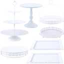 6 Pcs White Cake Stands Set, QENUIITEA Cake Display Pedestal Tiered Cupcake Holder Dessert Plate Serving Tower Tray Decorative for Wedding Birthday Party Baby Shower Celebration