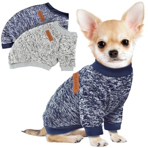 2 Pcs Dog Sweaters for Small Dogs Girl Boy Winter Fleece Clothes Warm Soft Dog Sweatshirt Outfit for Dogs Cats Pet Apparel Small