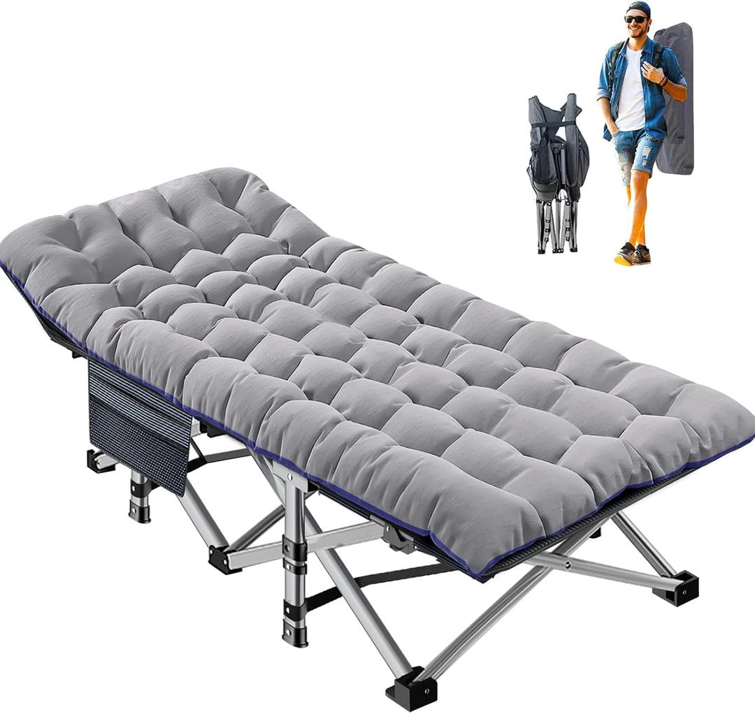 ABORON Camping Cot for Adults, Folding Sleeping Cot with Mattress, 500 lb Capacity Heavy Duty Outdoor Folding Sleeping Bed, Portable Cot Bed for Camping, Indoor Guest Use, Home & Travel (Birch Oversized Gray)