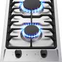 2-Burner Gas Cooktop with Thermocouple Protection - NG/LPG Convertible 12" Stainless Steel Built-in Gas Stove Top for RV, Kitchen & Camping