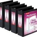 Cardinal Performer 3-Ring Binders, 3", Non-Locking Slant-D Rings, 725-Sheet Capacity, ClearVue Presentation, Non-Stick, PVC-Free, Black, 4-Pack (27601)