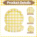 64PCS Yellow Gingham Paper Dessert Plates - 7 Inch Disposable Round Checkered Dinner Plates for Birthday Baby Shower Wedding Picnic Party Supplies, 4 Styles