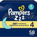 Pampers ZZZ Overnight Diapers, Size 4 (2237 lbs), 58 Count, Nighttime Protection Disposable Baby Diaper, Night Time Leak and Skin Protection
