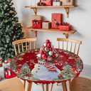 Christmas Snowman Round Table Cloth Fitted Tablecloth,XMAS Tree Wreath Red Table Cover with Elastic Edge Waterproof Table Cloth,Pine Cone Light Ball Circle Table Covers for Kitchen Indoor 45-54in