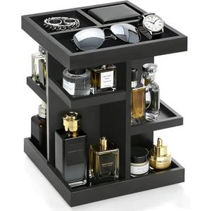 Cologne Organizer for Men, 5-Tier Large Capacity Perfume Organizer, Rotating Wood Cologne Stand Gifts for Him, Mens Perfume Display Holder, Christmas Nightstand Makeup Shelf for Watch, Jewelry (Black)