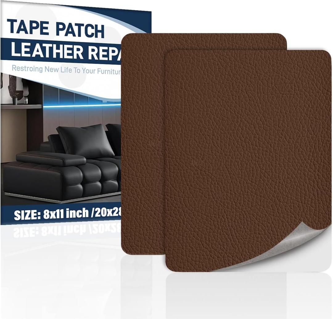 Zenyao Leather Repair Patch for Furniture - Self Adhesive Leather Repair Tape Kit, Vinyl Repair Patch, Ideal for Car Seats Couch Sofa Office Chair, 8x11 Inch, Brown, 2 Pieces