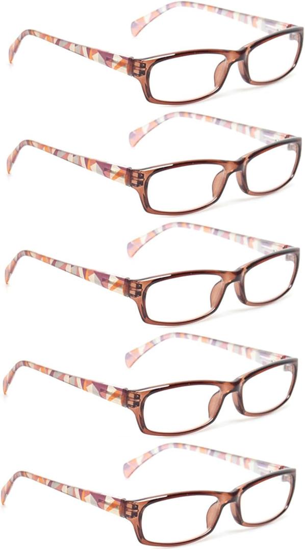 Kerecsen Reading Glasses 5 Pairs Fashion Ladies Readers Spring Hinge with Pattern Print Eyeglasses for Women (5 Brown, 1.25, x)