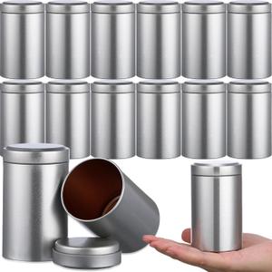 meekoo 18 Pcs Tea Tins Canister for Loose Tea 6 oz Airtight Tea Tins Bulk with Lids Metal Tea Jars Small Round Storage Containers for Travel Business Coffee Cans Candy Spices Herbs Kitchen(Silver)