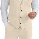 Mens Linen Suit 2 Piece Short Suits for Men Casual Summer Beach Groom Wedding Suit Linen Vest Shorts Set (4X-Large, Champagne)