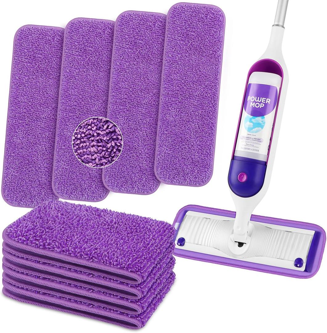 HOMEXCEL Reusable Microfiber Mop Pads for Swiffer PowerMop 8 Pack, Power Mop Pads Refills for 13 ''-15 '' Spray Mop, Machine Washable Pad Replacement for Multi-Surface Floor Cleaning