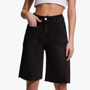 Allimy Womens Front Pockets Denim Long Shorts Jorts Cargo Baggy Bermuda Jean Shorts Knee Length, US 8