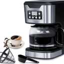 Programmable Coffee Maker 12 Cup Brew & Drip coffee machine, Fully Automatic, 1-4 Cup Setting, Stainless Steel, Keep- Warm Function, Household, Home and Office, Black
