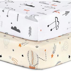 Pack n Play Sheets, BROLEX 2 Pack Mini Crib Sheets,Stretchy Portable Fitted Playard Sheet Set, Convertible Playard Mattress Cover,Ultra Soft Breathable Material,Starsmoon Balloon