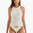 Women Padded Cotton Ribbed Tank Tops 2025 High Neck Racerback Basic Tops Extra Large, Cream White 