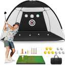 Golf Net: 10x7ft Golf Practice Net for Backyard Driving - All in 1 Golf Hitting Aid with Tri-Turf Mat Golf Net for Indoor Chipping Swing Training with Target/Balls/Tee/Bag
