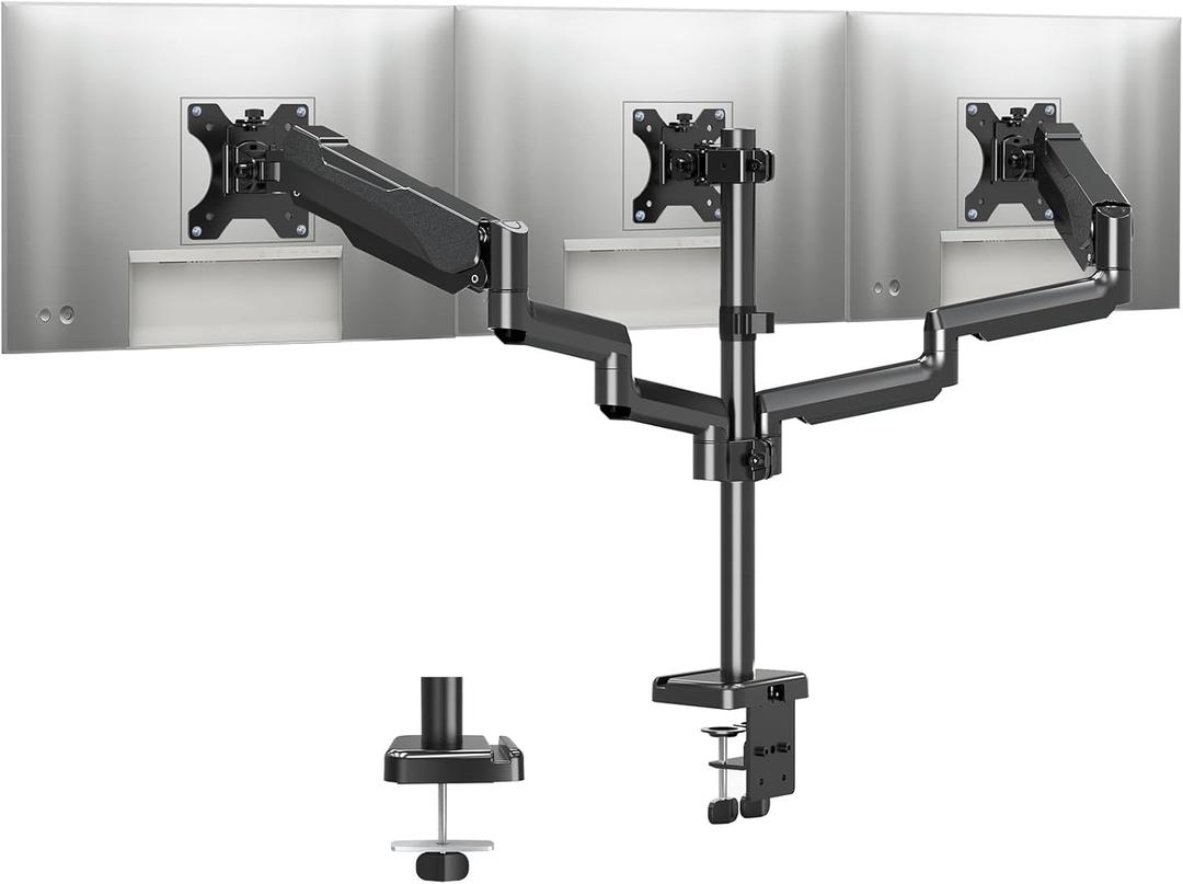 MOUNTUP Triple Monitor Stand Mount - 3 Monitors Desk Mount for Computer Screens Up to 27 inch, Triple Monitor Arm with Gas Spring, Heavy Duty Monitors Stand, Each Arm Holds Up to 19.8 lbs, MU0006