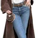 utcoco Womens Faux Suede Long Trench Coat Notched Lapel Double Breasted Pea Coat Overcoat with Belt (Medium, Brown)