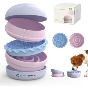 5-in-1 Dog Bowls Set, 6.1 inch Cute Colorful Hamburger-Shaped Dog Food Bowl Stackable for Easy Storage and Travel, Cat Bowls for Food and Water, Pet Bowls Suitable for Small and Medium Dogs (Purple)
