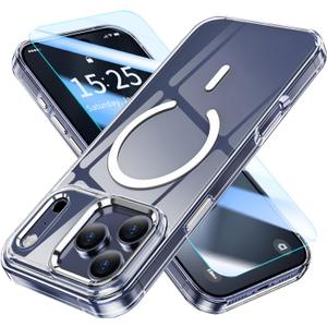 MATEPROX Magnetic Clear Compatible with iPhone 17 Pro Max Case[2025], Never Yellow Transparent Protective Cover 6.9'' Compatible with MagSafe with Screen Protector-Clear