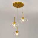 3-Light Gold Chandelier Modern Kitchen Island Pendant Light with Clear Glass Globe Shades Adjustable Height Flush Mount Ceiling Light Fixture for Dining Room Bedroom Living Room.