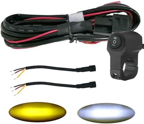LENJIEMT 2 Leads LED Light Wiring Harness, ON-Off-ON 7/8" 22mm Handlebar Switch Motorcycle High Low/Double Color Light Wire for Motorcycle Dirt Pit Bike ATV Lights