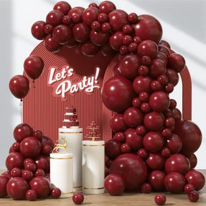 3 x 120pcs Burgundy Balloons, 18 12 10 5 inch Maroon Balloons Different Sizes Burgundy Balloon Arch Kit for Birthday Graduation Wedding Baby Shower Party Decorations