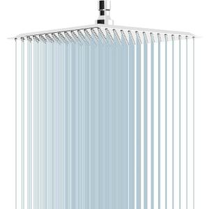 BESy 10 Inch Rain Shower Head, 10" Square Rainfall & High Pressure Stainless Steel Bath Shower Head, 1/16" Ultra Thin, Waterfall Full Body Coverage with Silicone Nozzle, Polished Chrome