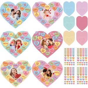 36 Set Valentine's Day Craft Kits Conversation Heart DIY Picture Frame Craft Valentines Photo Frame Heart Sticker Art Craft for Kid Valentine Home School Classroom Activity Decor Supplies
