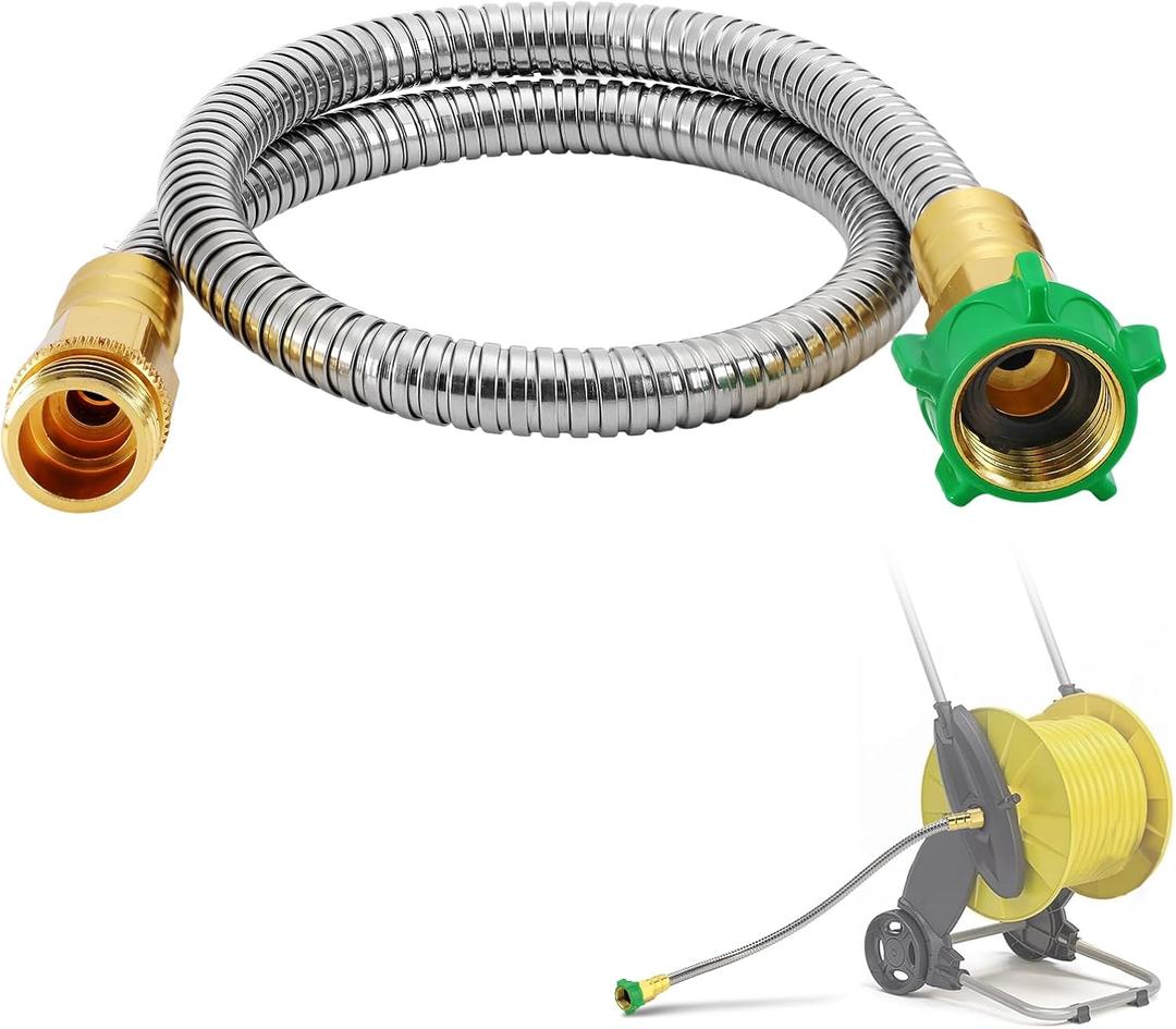 Male to Female Leader Hose for Hoses Reel - 2ft Leakproof Kink Free Short Garden Hose, Heavy Duty 304 Stainless Steel Flexible Water Pipe for Outdoor Garden Watering Car Pet Cleaning