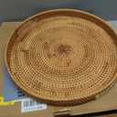 Round Rattan Serving Tray with Handles, Hand Woven Basket, Home Decor Organizer Tray for Breakfast, Tea, Snack, Fruit, Coffee,Storage