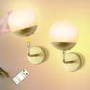 Jaenmsa Battery Operated Wall Sconce Set of 2, Rechargeable Wireless Sconces with Dimmable Detachable Magnetic Bulbs and Remote, 3 Colors Wall Lights for Bedroom Living Room Hallway Fireplace, 8 Inch, Gold