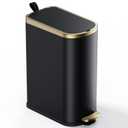 CEROELDA Slim Bathroom Trash Can with Lid Soft Close, 10 Liter/2.6 Gallon Stainless Steel Small Garbage Can, Step Pedal, Slim Metal Wastebasket for Toilet, Office, Bedroom (D-Black)